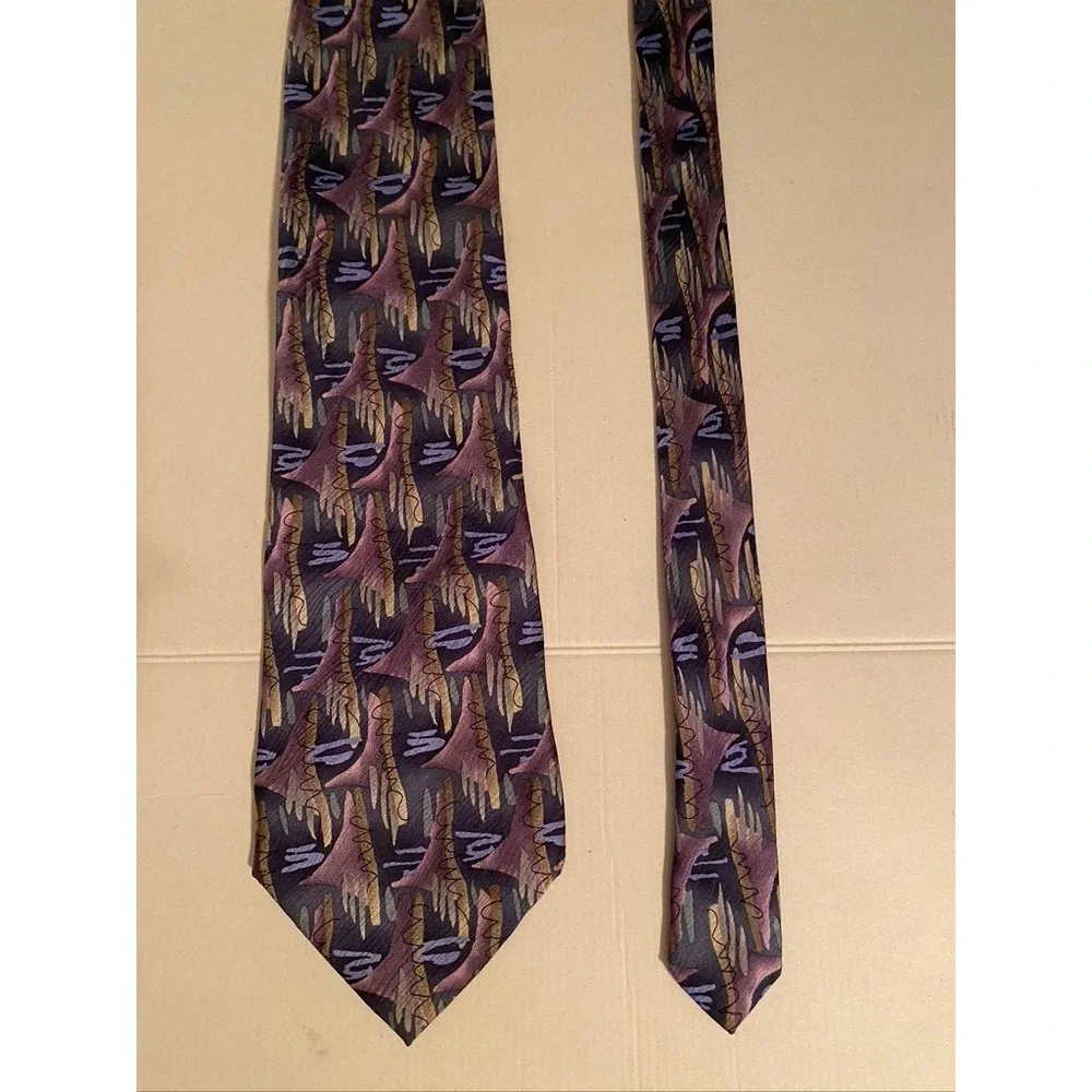 J. Garcia Mens Silk Tie Duckworm Alarm Collection Fourteen Purple Abstract 1996